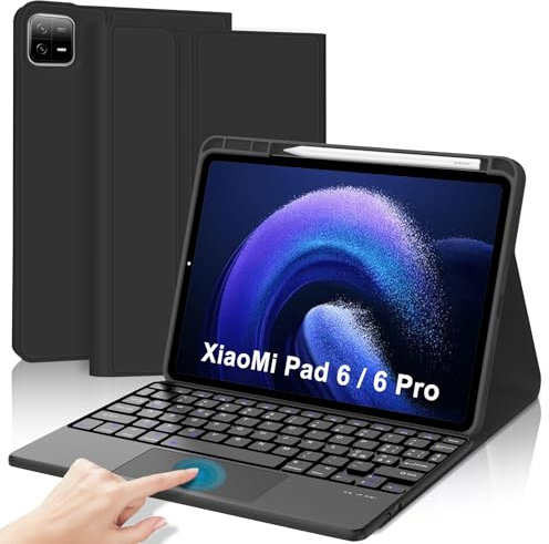 SENGBIRCH Étui de clavier pour Xiaomi Pad 6/6 Pro 11 2023 – Clavier tactile allemand QWERTZ amovible Bluetooth sans fil pour Xiaomi Pad 6/6 Pro 11 2023, noir