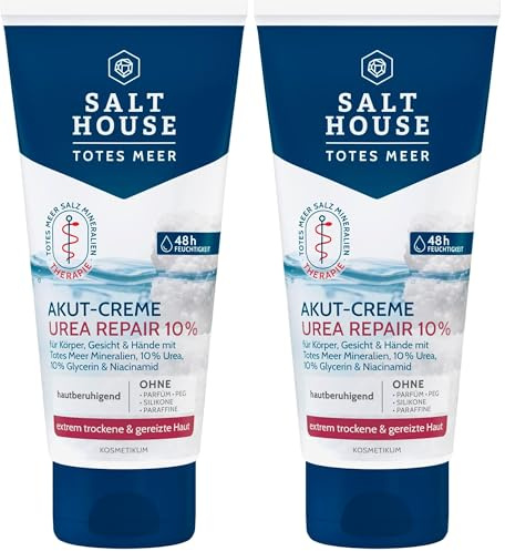 Salthouse Totes Meer Therapie Akut-Creme Urea Repair 10%, feuchtigkeitsspendende Inhaltsstoffe zur effizienten Hautberuhigung, für extrem trockene Haut,100ml (Packung mit 2)