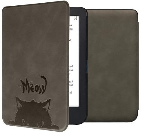 kwmobile Custodia eReader Compatibile con Kobo Clara 2E Cover - eBook Reader Flip Case - Cover eReader Magnetica Pelle PU Gatto Nero