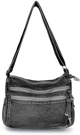 AdiStylinno Denim Hobo Bags für Damen, Retro Canvas Umhängetasche Leichte Crossbody Bag große Kapazität Jean Handtasche (Schwarz)
