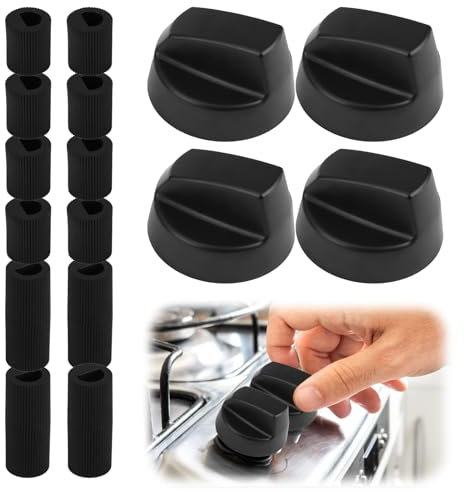 Universal Black Control Knob Switch, Dial for Air Fryers Mini Ovens Multi-Cookers and More Includes 4 Knobs(26 * 42mm) 12 Adaptors(26 * 8mm, 14 * 6mm) Universal Fit Premium Quality Replacement Parts