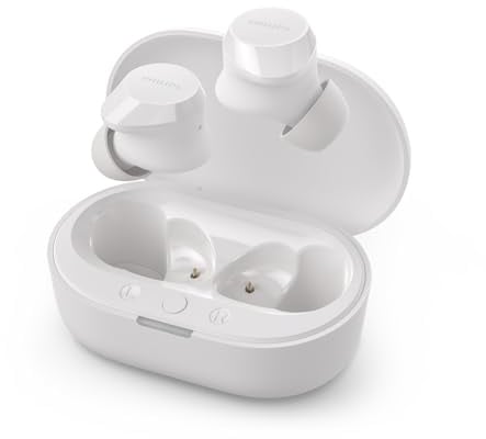 Philips Auricolari wireless TAT1209, microfono con riduzione del rumore, compatti, tascabili, funzione Bass Boost, fino a 6 ore di riproduzione continua, impermeabile IPX4
