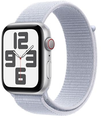 Apple Watch SE (2nd Gen) GPS + Cellular 44mm Smartwatch with Silver Aluminium Case with Blue Cloud Sport Loop - One Size.Fitness and Sleep Trackers, Crash Detection, Heart Rate Monitor, Carbon Neutral