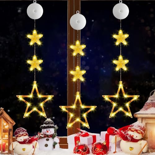 LED Weihnachtsbeleuchtung,3 Stück LED Hängenden Fensterlicht,Weihnachten Dekorative Fenster Licht,Hängende Innen Fenster Leuchte,Fensterlichterketten Weihnachten,Weihnachtsdekoration Lichter(3pcs)
