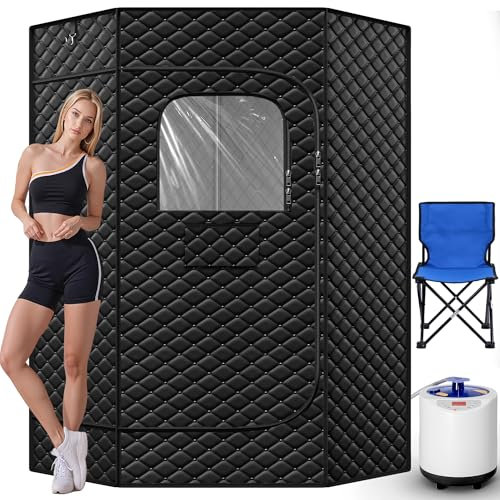 Manastin Sauna de vapor portátil grande para el hogar con vapor de alta capacidad de 3 litros, tienda de campaña de sauna personal con control remoto, caja de sauna de 15 niveles con silla plegable