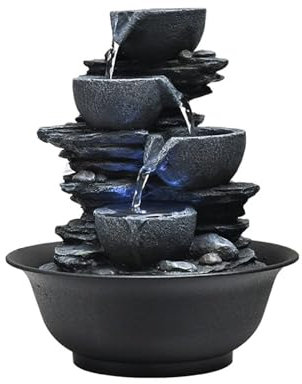 BGFYUSF Fontaine de Table Fontaine d'intérieur Fontaines de Table Lumières LED Multicolores Taille Parfaite pour la Maison Bureau Sons d'eau apaisants en Cascade Bureau，D