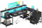 Coleshome 179.5x135.5 cm Corner Desk with 7 File Drawers, L Shaped Desk with 2 Power Outlets & LED lights, Home Office Desks with Storage Shelves, Reversible Computer Table with Monitor Shelf, Black