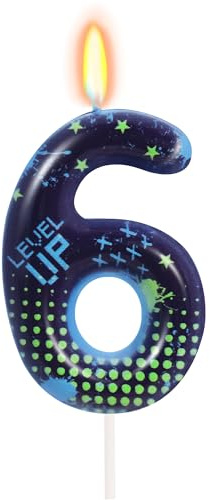 STG Birthday Candles for Boys - Number 6 Candle for Video Game Birthday Cake Topper, Fort Battle Level Up Game Themed Birthday Party Supplies (Number 6)