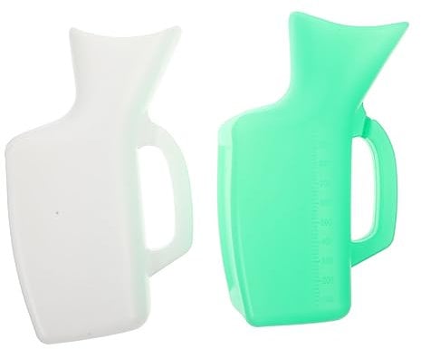 SKISUNO 2pcs Female Urinal Large Capacity Urine Bottle for Travel Camping Hospital Use Reusable Design Portable Pee Container for Women White Green