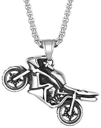 Sumpgle Edelstahl Motorrad Anhänger Halskette für Männer Vintage Biker Stil Koreanischer Modeschmuck Trendige Pullover Kette für Männer
