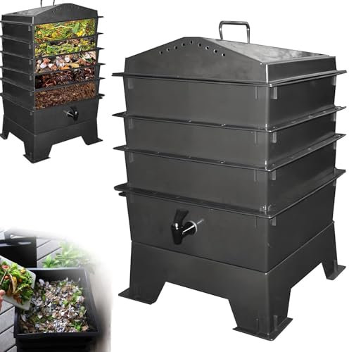 Komposteimer - Wurmkomposter mit 4 Ablagen mit Luftlöchern, Große Lebensmittelabfälle Recycling Lagerung für Garten und Vermicultur, Nachhaltiges Design