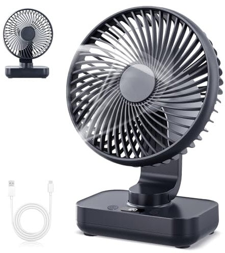 Mapille Ventilador de Mesa USB Silencioso, 4 Velocidades, 120° de Oscilación, 4000mAh Batería, Ventiladores Portátil Recargable, Mini Ventilador de Escritorio Pequeño, para Hogar y Oficina (Negro)