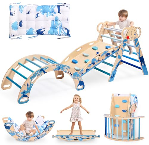 WINGYZ Pikler Triangle Set, Montessori 8-in-1 Climbing Set with Cushion