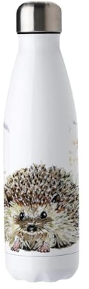 Purely Home Floral Hedgehog Stainless Steel Water Bottle - Pretty Wildlife & Foliage Presents - Double Walled 500ml Metal Hot/Cold Drinks Bottle Outdoor Gifts