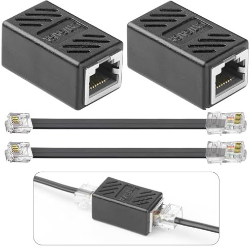 Toaluea 2 Piezas Acoplador Rj45 2 Cable de Conexión Rj45-Rj11, Adaptador Rj45 Hembra a Hembra Modular Doble Conector, Conector Ethernet Durabilidad y Conexión Estable para Blindado de Alta Velocidad