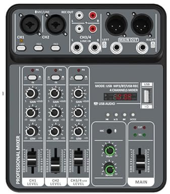 Jooehyer 4-Way Portable Audio Mixing Console USB Mixing Console forProfessional Mixing andRecording ofAudio