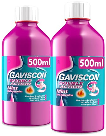Gaviscon Double Action Mint Liquid 500ml - Heartburn & Acid Reflux Relief, Fast-Acting Formula, Long-Lasting Comfort, Suitable for Pregnancy, Digestion and Nausea (500 ml (Pack of 2))