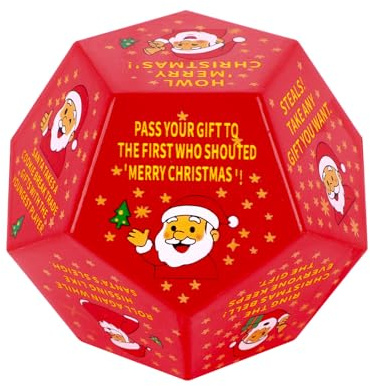 Fukaisu Weihnachtliches Partyspiel Würfel mit 12 Seiten, Plastik Santa Claus Geschenkeaustausch Würfel Lustig Tischspiel Zubehör für Geburtstage Familienabende & Feiertagstreffen