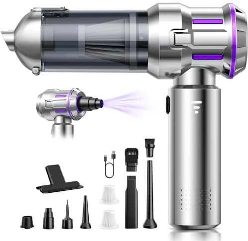 Aspirateur à Main, 25000Pa Aspirateur Voiture Puissant sans Fil avec Vidage Automatique 1 Touche, 4-en-1 Mini Aspirateur, Moteur sans Balai, 3 Niveaux, Idéal pour Les Poils d'animaux, Voiture, Maison