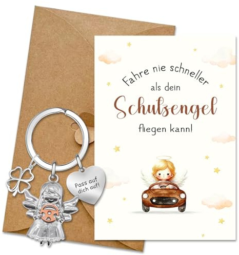 Henjunu Schutzengel Auto Schlüsselanhänger, Glücksbringer Für Fahranfänger | Fahr Vorsichtig Anhänger Geschenk zum Führerschein, Drive Safe Schutzengel Geschenkidee