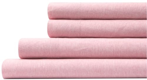 Aeropostale Super Soft Jersey Knit Sheet Set, 4 Piece Bed Sheets, Cotton Rich Jersey Sheets, Fits Mattresses up to 18” Deep, King Size, Heathered Pink