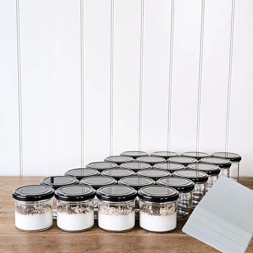 Einmachgläser 125 ml mit Twist-Off Deckel Ø 66 mm – Marmeladengläser mit Deckel - Einweckgläser mit Etiketten - Gläser für Marmelade, Honig & Desserts – gläser - Einmachglas (Schwarz, 72 Stk.)
