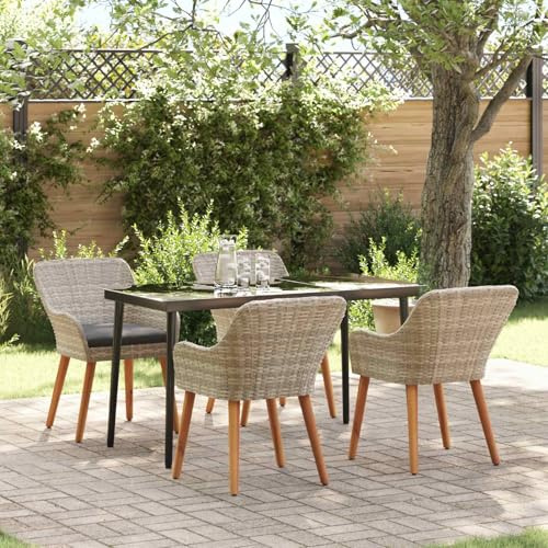 Holamys Essgruppe Hellgrau Poly Rattan Gartenmöbel Set, Outdoor Terrassenmöbel mit Tisch und Stühlen, Langlebige Sitzgruppe für Balkon, Wetterfestes Design