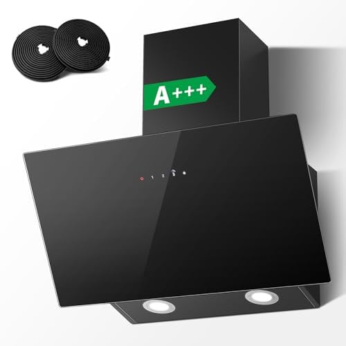Cooker Hood 60cm, TopStrong Extractor Fan Kitchen, Wall-Mounted Extractor Hood, A+++ Kitchen Hood, 450 m³/h, Touch Control, 3 Speed + Booster, Recirculating & Ducting System, Black