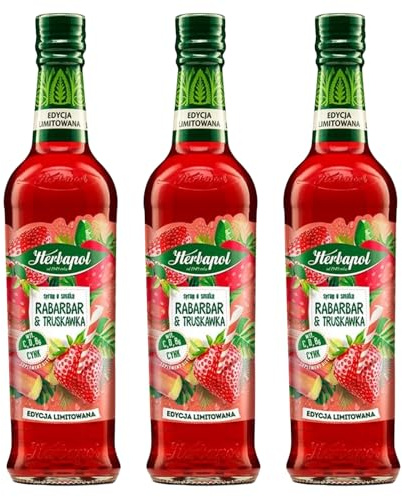 Herbapol Rhabarber Erdbeer Sirup 3x 420ml - Getränkesirup für Wasser Tee Matcha