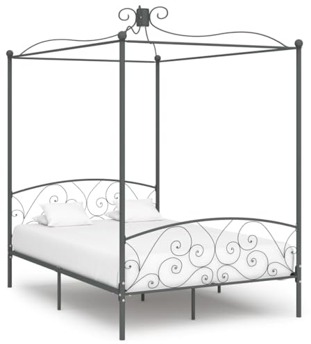 JHQHSM Himmelbett-Gestell Grau Metall 120 x 200 cm mit Oberrahmen für Vorhänge und Lattenrost - Robustes Metallbettgestell für Schlafzimmer