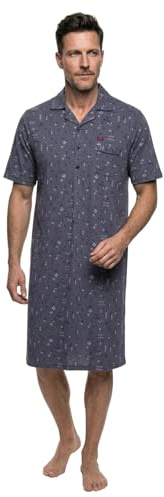 Henry Terre Herren Nachthemd Hanno Hemdkragen Kurzarm Schlafshirt Größe M-3XL Gemustert mit Brusttasche Graphik-Print