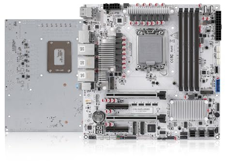 W680 NAS Motherboard with 10GbE, 12 Bay LGA1700 M-ATX NAS Mainboard, 3 ×NVMe, 4 x ECC DDR5 Slot, 2 x 2.5GbE LAN, PCIe5.0 x16, vPro, 2HD+2DP+USB-C, 6USB, barebone (No Cables)