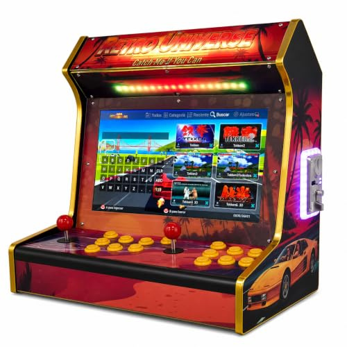 Máquina Arcade Retro Wi-FI 22 con Pantalla HD | 2 Jugadores | 6 Botones por Jugador | Modo Free Play o Monedero | Altavoz Integrado | Marquesina LED | Mueble Arcade Hecho a Mano