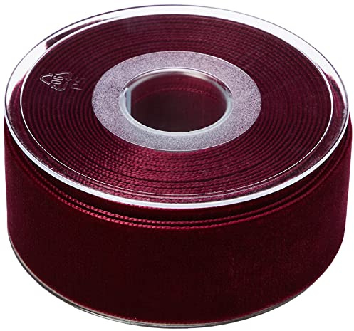 Berisfords Velvet Ribbon Burgundy 45mm - Nylon Craft Ribbon for Sewing, Gift Wrapping and Hair Accessories