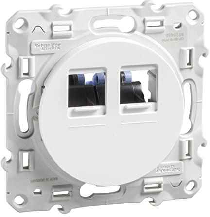 Schneider Electric Odace, prise double RJ45 Blanc, grade 1 (téléphone + informatique) cat. 6 UTP