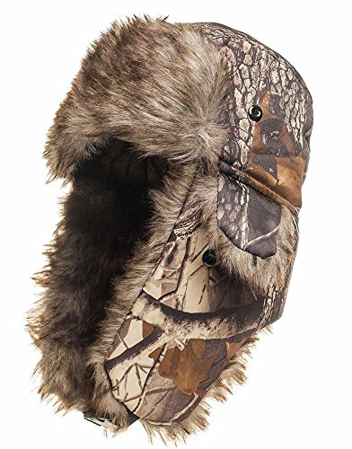 Camouflage Winter Bombermütze Kunstpelz Warme Mütze Ushanka Russischer Trooper Trapper Jagd Flieger Schnee Skimütze mit Ohrenklappen für kaltes Wetter (Camouflage Khaki)