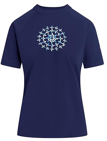 Kanu Surf Damen Breeze Rashguard & Workout Top mit LSF 50+, kurzärmelig Rash-Guard-Shirt, Marineblau (Audrey Navy), XS