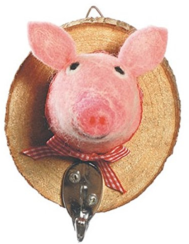 Baden dekorative putzige Deko-Wandhaken Wand-Deko Holzplatte mit Tierkopf aus Filz (dreidimesional) (rosa Schwein)