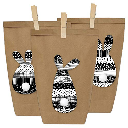 Papierdrachen 12 Osternester zum Befüllen mit Osterhasen in schwarz-weiß - Washi Tape Style - Ostergeschenke für Kinder