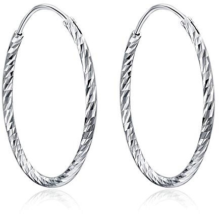 Creole Silber 925 Sterling Silber Diamant-Cut Creolen Runde Ohrringe für Damen Frauen Mädchen Unisex, Durchmesser 50mm