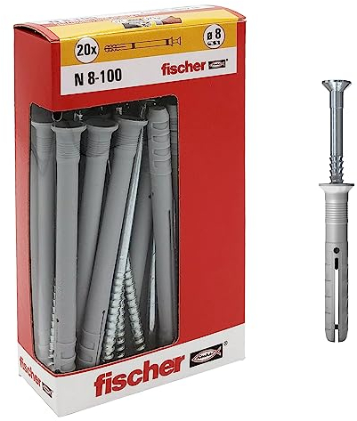 Fischer Tasselli prolungati a Battere N 8x100 Y, Fissaggio a percussione per calcestruzzo, Pieno e semipieno, 508278, 20 Pezzi per Confezione, Grigio, 8X100 MM
