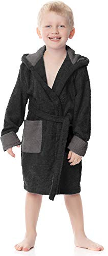 Ladeheid Kinder Frottee Bademantel aus 100% Baumwolle LA40-103 (Schwarz/Graphite (D16/D07), 146-152)