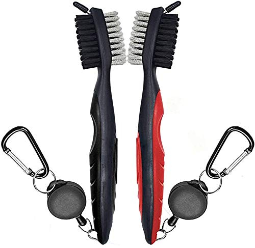 Cheeroyal 2Pcs Golf Club Brush Dual Sided Nylon & Wire Golf Cleaner with 2 Feet Retractable Zip-line Aluminum Carabiner for Golf Shoes Golf Club Golf Groove