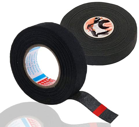 2 Rollen Isolierband Industrie Gewebeband Panzerklebeband Kabelbäume Elektriker Klebeband Kabelbaum Band Hitzebeständige Isolierung Wrap Klebeband für Car Motorrad 19mm x 15m Schwarz