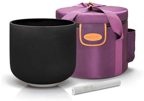Topfund Black Crystal, 20.3 cm, F Note Singing Bowl with Heavy Duty Carrying Case and Suede Singing Bowl Striker