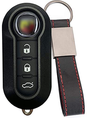 Ricambio Chiave per Telecomando Compatibile per Fiat Grande Punto Evo Panda Bravo 500 L abarth Guscio con Lama a 3 Tasti + LOGO + Portachiavi inclusi (Chiave abarth tasti bianchi)