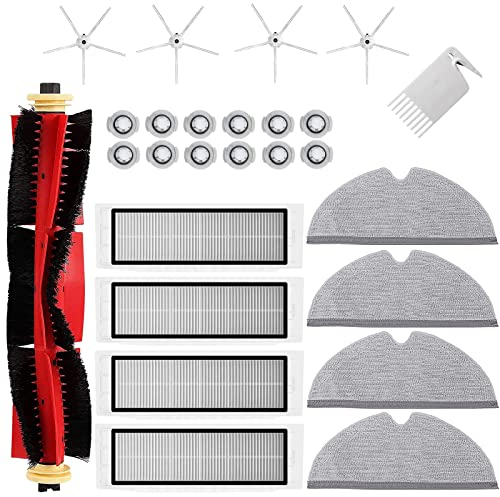 26 Stück Ersatzteile Zubehör für Roborock S5 MAX S6 Max S6 Pure S6 MaxV S50 S51 S55 S60 S65 S5 S6 Staubsauger 1 Walzenbürste 4 Seitenbürsten 4 Filter 4 Mop Pads 12 Wasserkerne 1 Reinigungsbürste