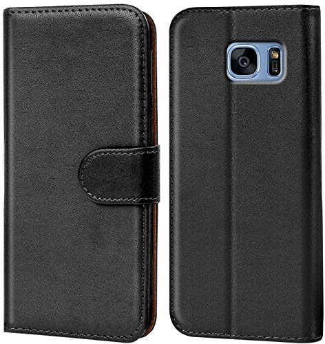 Verco Handyhülle für Samsung S7 Edge Hülle, Schutzhülle für Samsung Galaxy S7 Edge Tasche PU Leder Flip Case Brieftasche - Schwarz