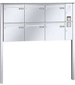 RENZ/Basic B / 6er Freistehende Briefkastenanlage Standbriefkasten mit Sprechfeld / V4A-Edelstahl/Volumen 17 L/zum Einbetonieren/Dein-Briefkasten.de