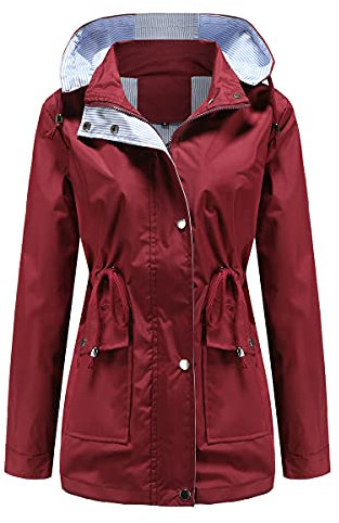 YFFUSHI Femme Manteau Imperméable Léger Blouson Hooded avec Ceinture Parka Coupe-Vent Respirant pour Printemp Automne